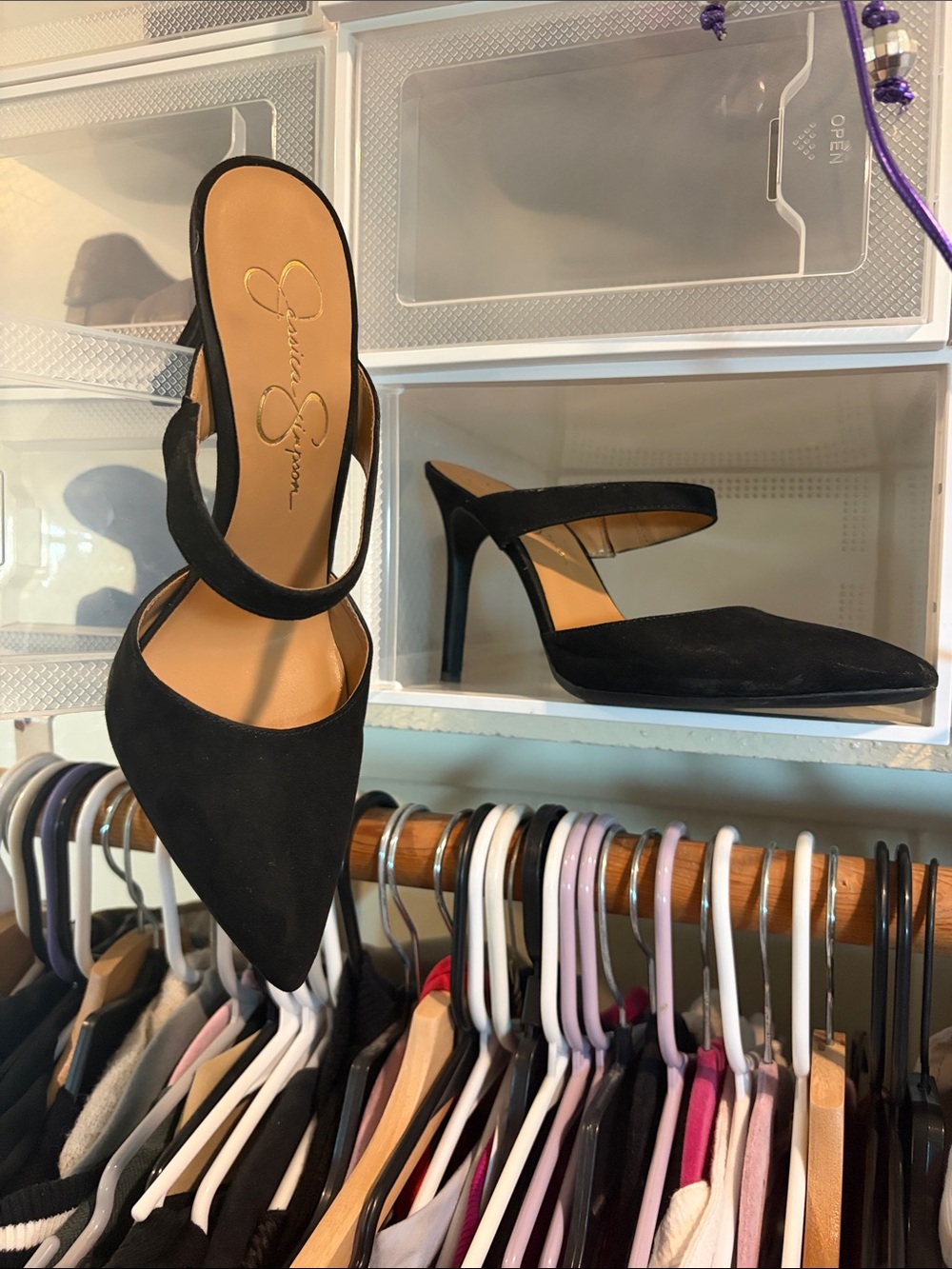 Jessica Simpson Black Pointed Slingback Mule Heels